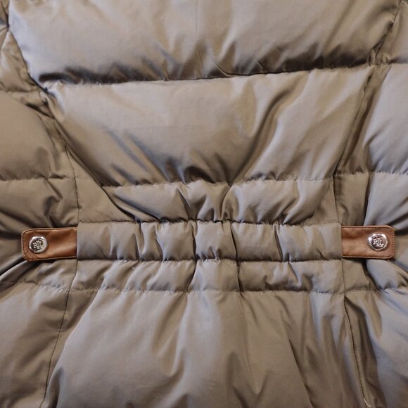 Lauren Ralph Lauren Down Puffer Coat Women’s Large Taupe Hooded Faux Fur - Picture 12 of 16